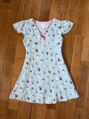 NWT GAP x Doen Light Blue Floral Wrap-Style Dress with Red Trim Size 10